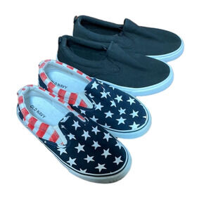 🌿Youth old Navy Slip on sneakers. Black and USA THEMED. 2 pair bundle.🌿